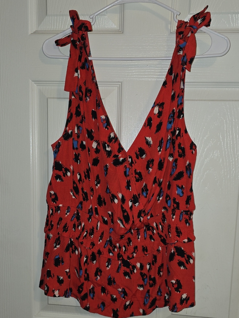 Elodie Red and Black Abstract Leopard-Print V-Neck Top